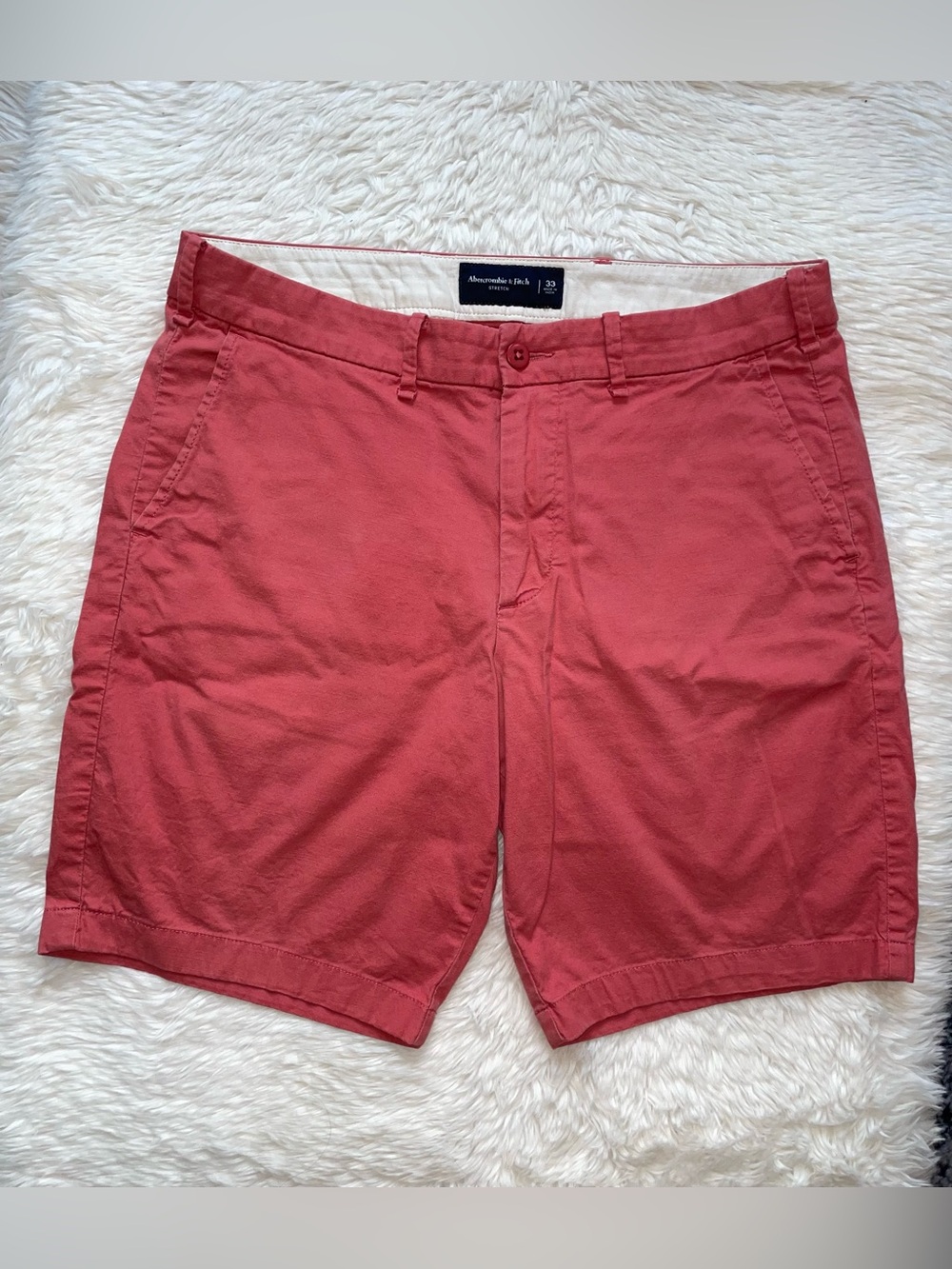 Abercrombie & Fitch salmon pink red chino shorts men’s 33 flat front shorts
